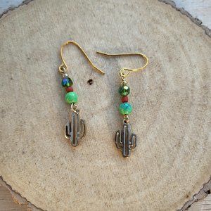 Cactus Handmade Gold Plated Dangle Earrings with‎ Beads Fashion Jewelry